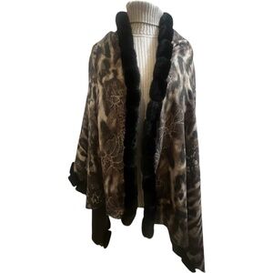 Chico's Faux Fur Trim Leo Lace Wrap Black.
